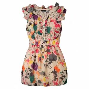 Cute Colorful‎ Paint Splatter Ruffle Cocktail Dress Womens Size Small